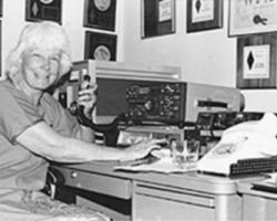 Iris Colvin, W6QL, on the air c.1980